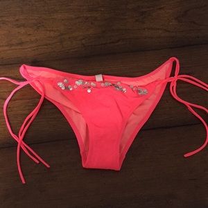 Coral Cheeky bottoms with sequin and tassel detail